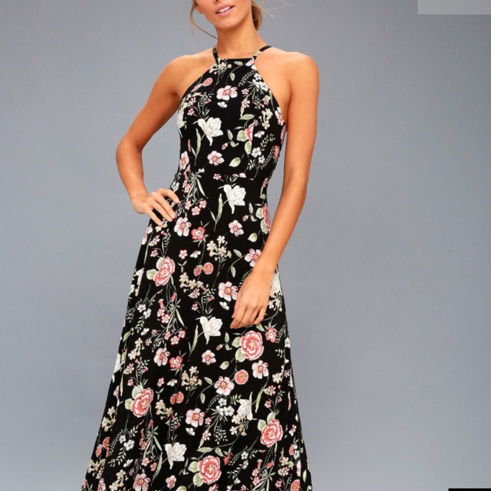 Lulu's Black Floral Maxi Dress